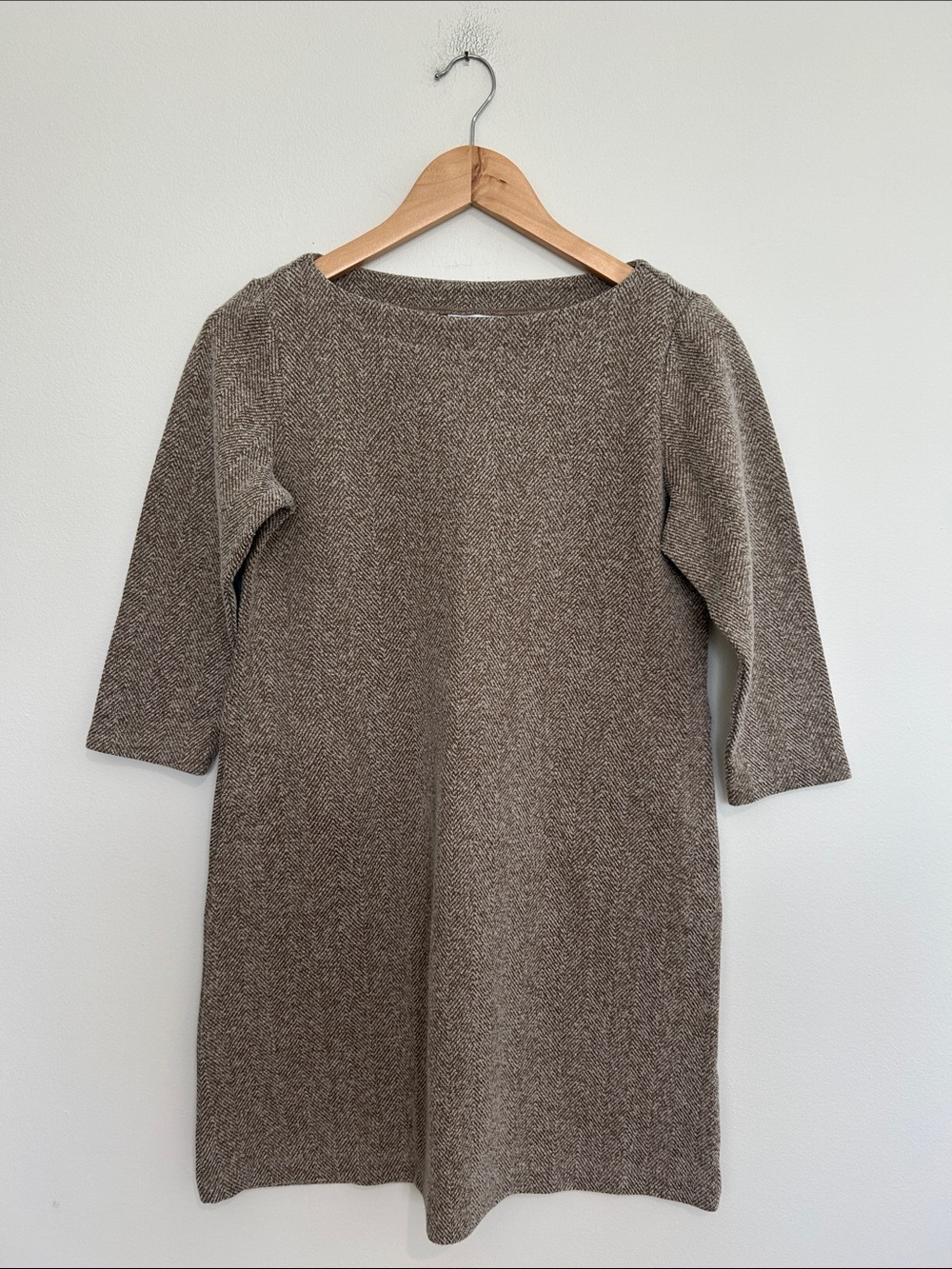 J. Jill Taupe Herringbone Knit Long-Sleeve Shift Dress Size XS Petite